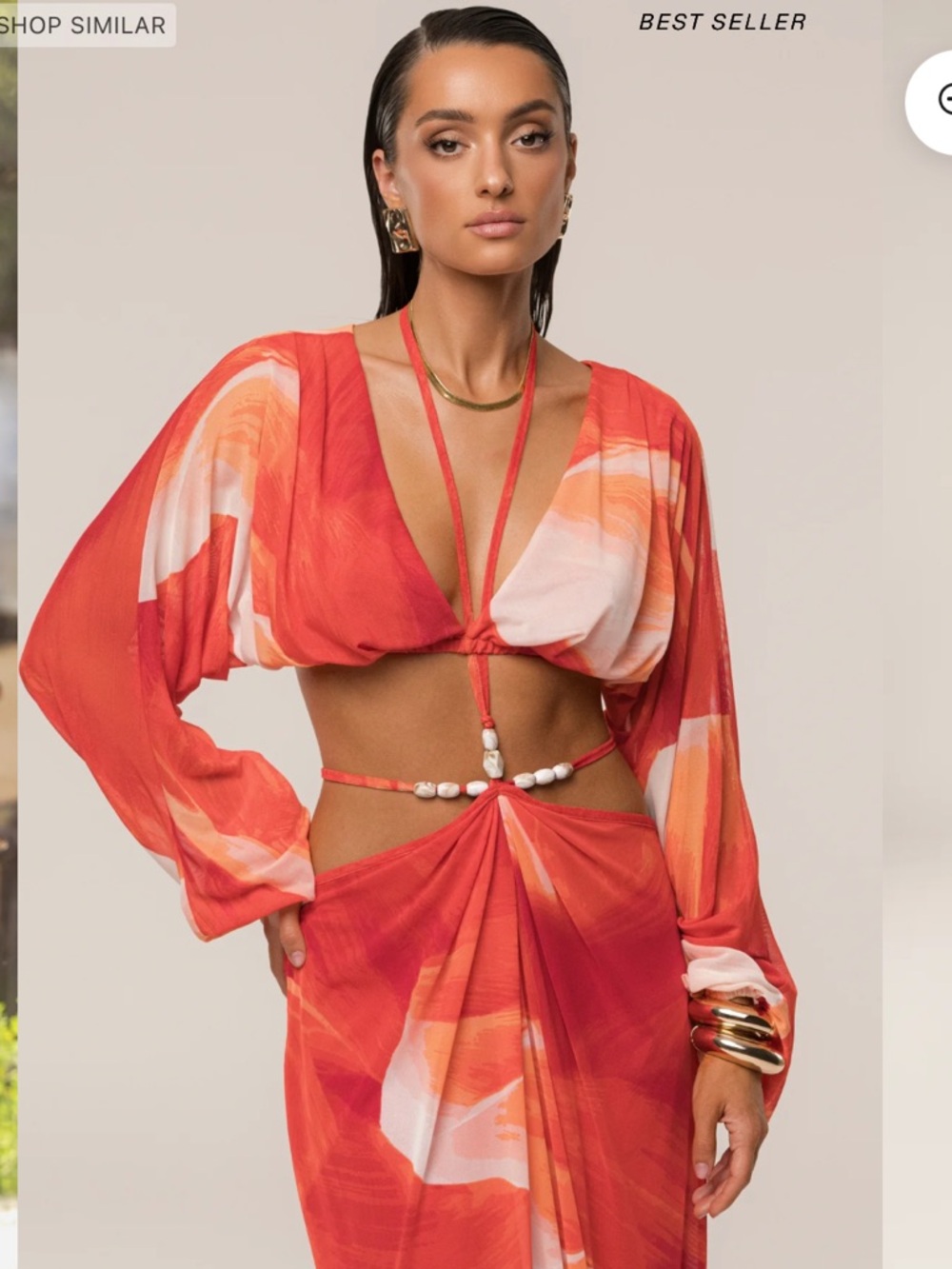 JLUXLABEL- Sunset Red Selene Draped Top